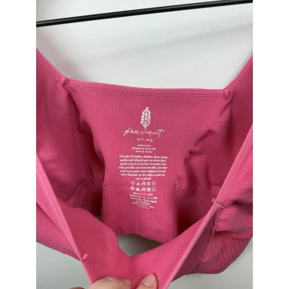 Free People FP Movement Good Karma Square Neck Sports Bra Pink Size M/L Active